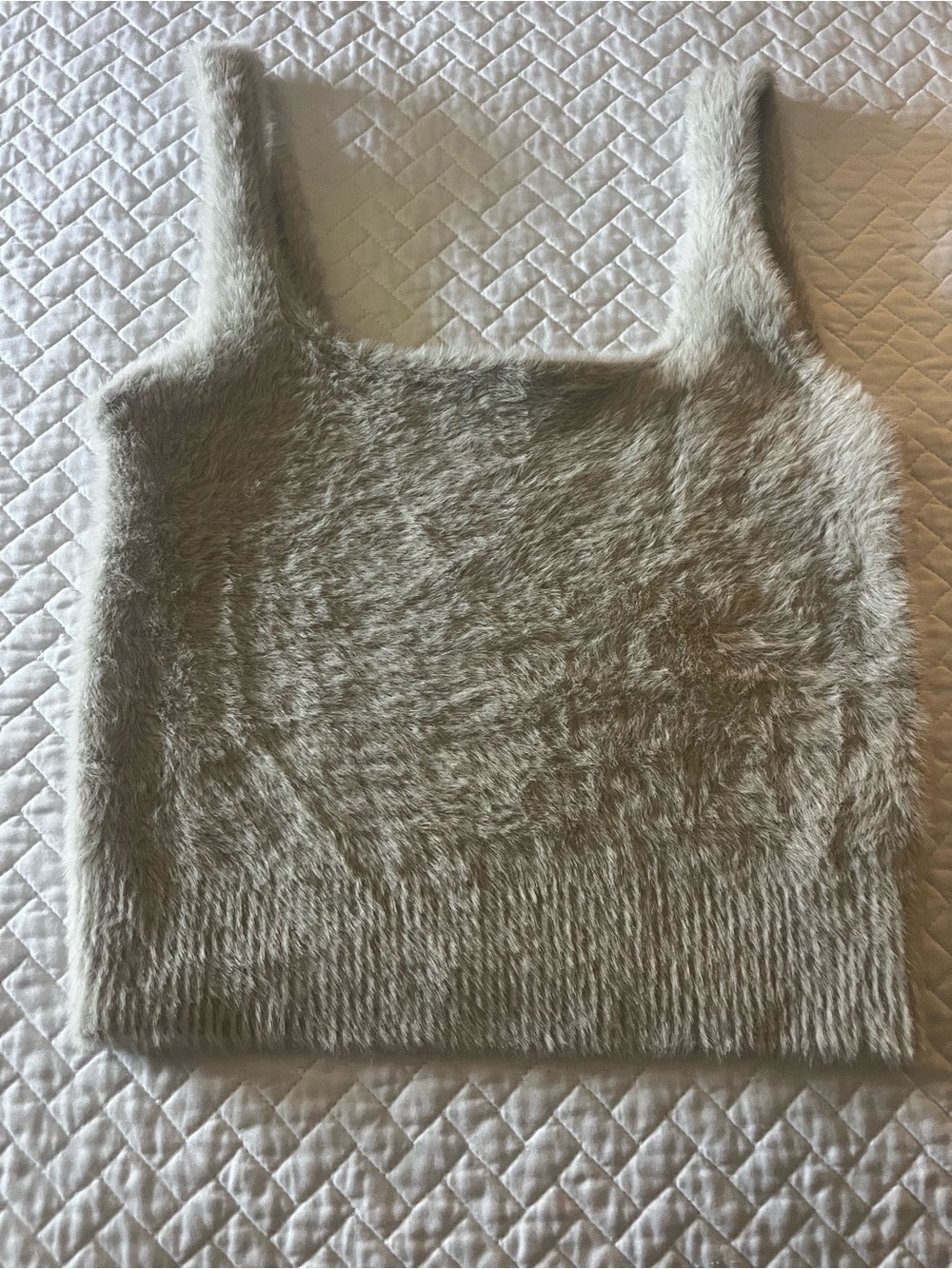 Good American Fuzzy Knit Tank Top in Light Grayish Beige - Picture 2 of 7